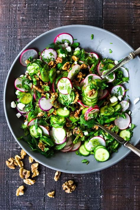 Persian Walnut Salad | Feasting At Home Persian Salad, Salad Coleslaw, Easy Summer Side Dishes, Plats Healthy, Herb Salad, Walnut Salad, Persian Food, Summer Grilling, Vegan Salad