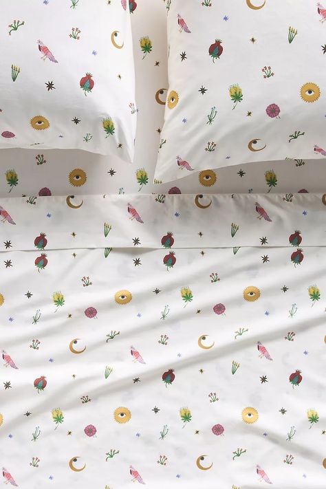 Organic Percale Printed Sheet Set | Anthropologie Cute Sheets, La House, Pattern Sheets, Organic Ceramics, Perfect Bedding, Sheet Sets Full, Old Fashioned Glass, Twin Sheet Sets, How To Clean Iron