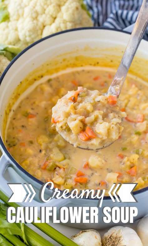 Creamy Cauliflower Soup is the perfect comfort food for cold days. This easy vegetable soup is full of both flavor and nutrition! Food For Cold Days, Soup Cauliflower, Irish Potato Soup, Easy Vegetable Soup, Cheesy Potato Soup, Creamy Cauliflower Soup, Easy Vegetable, Creamy Cauliflower, Turkey Soup