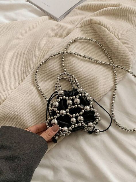 Pearl Simple & Elegant Trendy New Fashion School/Commute/Casual/Travel Light Weight Handbag & Crossbody Bag | SHEIN USA Beaded Bag Ideas, Pearl Bead Bag, Beads Bag, Hand Beaded Bag, Photography Bags, Bead Bag, Pearl Accessories, Fashion School, Pearl Bag