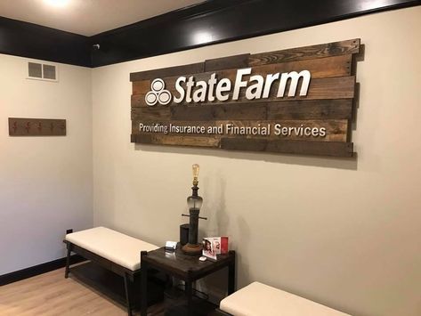 Insurance Office Design Interiors, State Farm Office Decor, Insurance Office Decor Ideas, Office At Work Decor, State Farm Office, Business Office Ideas, Insurance Office, Farm Office, Office At Work