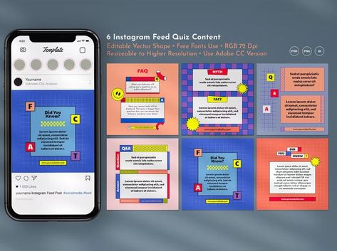 Content Template, Contents Layout, Quiz Design, Illustrator Design Tutorial, Pop Quiz, Contents Design, Vector Shapes, Instagram Post Template, Post Templates