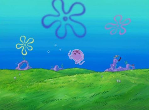 Jelly Fish Fields Spongebob Wallpaper, Videocall Backgrounds, Bottom Wallpaper, Spongebob Sky, Sky Background Wallpaper, Jellyfish Fields, Spongebob Jellyfish, Kidcore Wallpaper, Spongebob Background