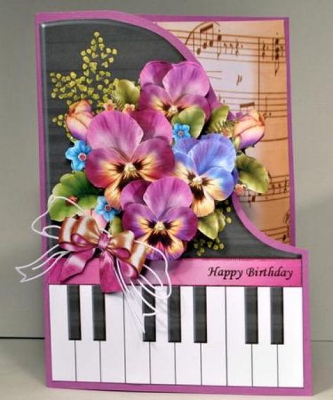 A variety of different ideas for making handmade greeting cards with a musical theme including punch art, iris folding, 3D decoupage and more. Piano Card, Music Greeting Cards, Card Making Flowers, Musical Cards, Homemade Birthday, Homemade Birthday Cards, 3d Decoupage, Painted Christmas Ornaments, Shaped Cards