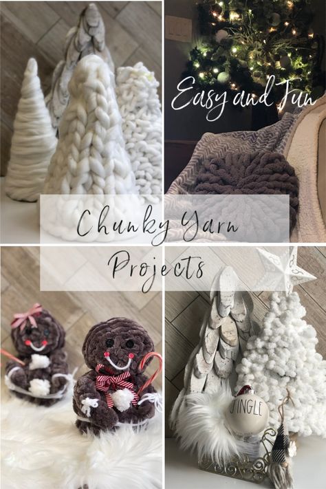 Chunky Yarn Projects, Loopy Yarn, Yarn Trees, Crochet Yarns, White Christmas Wreath, Jumbo Yarn, Knit Projects, Diy Yarn Crafts, Christmas Mantel