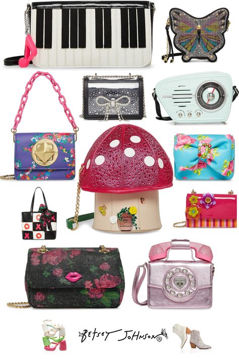 Betsey Johnson Aesthetic, Betsy Johnson Aesthetic, Grade Goals, Betty Johnson, Betty Boop Handbags, Unusual Handbags, Betsy Johnson Bags, Betsy Johnson Purses, Novelty Handbags