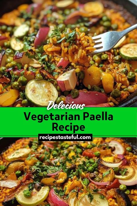 A vibrant and hearty vegetarian paella featuring a variety of fresh vegetables, Arborio rice, and aromatic spices, including saffron. This colorful dish is perfect for a satisfying, plant-based meal. Vegetable Paella Recipe, Vegetable Paella, Vegetarian Paella, Lemon Green Beans, Festive Appetizers, Christmas Recipes Easy, Paella Recipe, Colorful Dishes, Arborio Rice