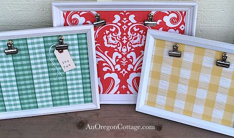 Quick Gifts: Clip Photo Boards {From Thrift Store Frames} - An Oregon Cottage Clipboard Crafts, Craft Themes, Diy Clipboard, Photo Crafts, Big Room, Clip Board, Fun Fabric, Photo Board, Diy Gifts For Friends