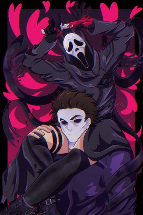 Micheal Myers X Ghostface, Ghostface X Michael Myers, Michael Myers X Ghostface, Myers X Ghostface, Michael Myers Art, Horror Movies Funny, Michael X, Ghostface Scream, Scary Movie Characters