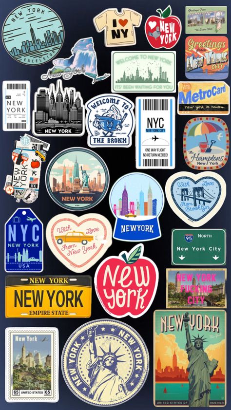 Nyc Stickers Aesthetic, New York Stickers Aesthetic, Widget Stickers, Clear Phone Case Design, Scrapbook Design Layout, School Labels, Computer Sticker, Scrapbook Stickers Printable, Poster Room