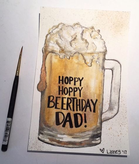 Watercolor Beer Mug birthday card Beer Mug Drawing, Painting For Dad, Watercolor Drinks, Beer Birthday Cards, Grandpa Birthday Card, Beer Cookies, Watercolor Birthday Card, Beer Painting, Beer Card