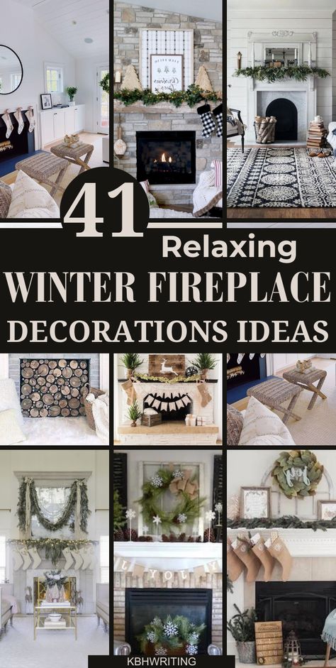 41 winter Mantel fireplace Decorations ideas! From rustic charm to modern elegance, these inspirations bring warmth and style to your space, creating the perfect ambiance for chilly nights. #WinterFireplaceDecor #FireplaceIdeas #MantelDecor Decorations Above Fireplace, Cottage Mantel Decorating Ideas, Decorating A Fireplace Hearth, Fire Mantel Decor Ideas, Hearth Decorating Ideas, Over Fireplace Decor Ideas, Over Fireplace Decor, Decor For Fireplace, Winter Fireplace Decor