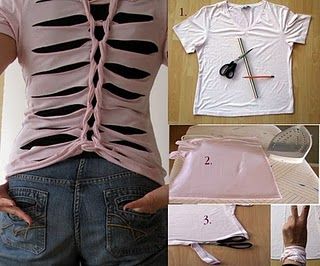 how to make a rib cage / spine t-shirt Braided Shirt, T Shirt Reconstruction, Distressed Tshirt Diy, Shirt Transformation, Candy Castle, Shirt Tutorial, Diy Clothes Videos, Weaving Tutorial, Diy Tees