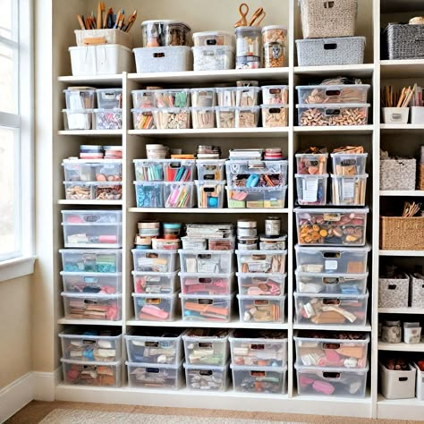 Arts Craft Storage, Storage Ideas For Crafts Organizing, Craft Room Cabinets Organization, Shelving For Craft Room, Sophisticated Craft Room, Craft Storage Closet Ideas, Diy Craft Closet Organization, Craft Shelving Ideas, Craft Shelf Organization Ideas