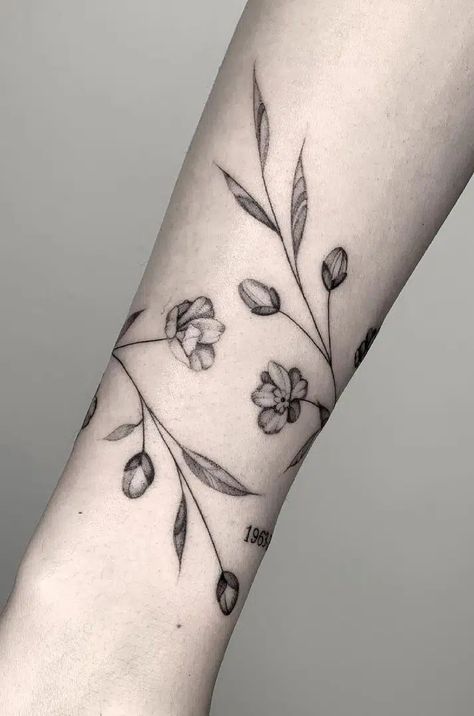 Larkspur Flower Tattoo Wrap Around, Marigold Flower Tattoo Wrap Around, Larkspur Wrap Around Tattoo, Wrapped Tattoo, Larkspur Flower Tattoos, July Birth Flower Tattoo, Birth Flower Tattoo Ideas, Celtic Tattoo For Women, Violet Flower Tattoos