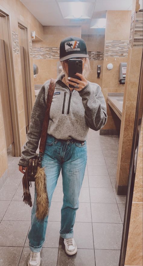 Western Outfit With Nike Blazers, Winter Punchy Outfits, Warm Western Outfits, Punchy Winter Outfits, Outfits With Nike Blazers, Punchy Aesthetic, Western Winter Outfits, Punchy Outfits, Western Girl Outfits