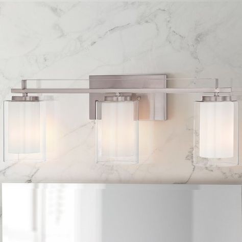 Modern Bathroom Light Fixtures | Destination Lighting Bathroom Fixtures Brushed Nickel, Brushed Nickel Bathroom Lighting, Fun Bathroom Decor, Modern Bathroom Light Fixtures, Best Bathroom Lighting, Contemporary Bathroom Lighting, Nickel Bathroom, Brushed Nickel Bathroom, Fixtures Bathroom