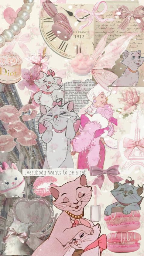 Iphone Wallpaper Purple Flower, Vintage Disney Posters, Disney Aristocats, Marie Cat, Pink Wallpaper Girly, Bow Wallpaper, Marie Aristocats, Disney Collage, Disney Princess Pictures