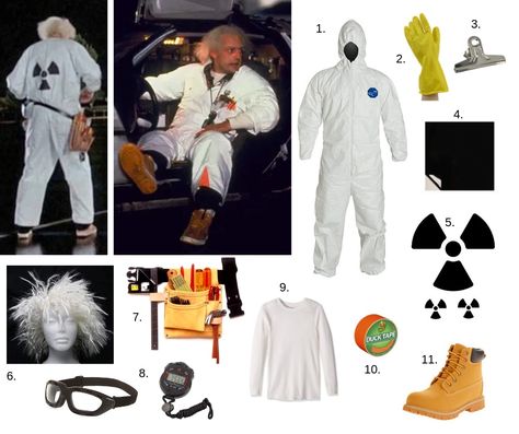 DIY Back to the Future Costume Doc Brown - South Lumina Style Back To The Future Outfit Ideas, Back To The Future Halloween, Back To The Future Costume, Radiation Suit, Future Couple, Future Costume, Doc Brown, Couple Costume, Christmas Throws