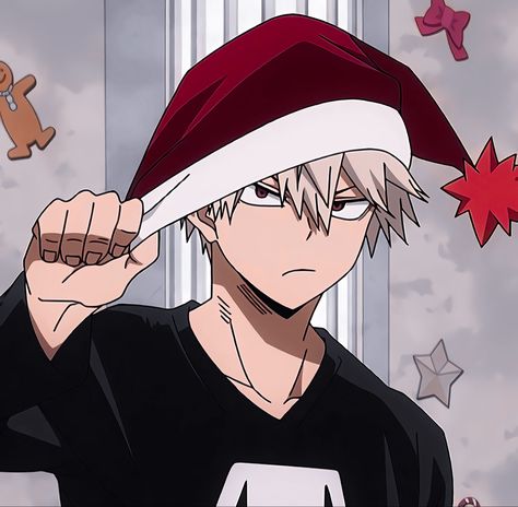 Bakugo Profile Picture, Anime Christmas Aesthetic, Bakugou Christmas, Christmas Profile Pics, Christmas Anime Wallpaper, Anime Christmas Pfp, Mha Christmas, Bakugou Katsuki Fanart Cute, Poster Manga