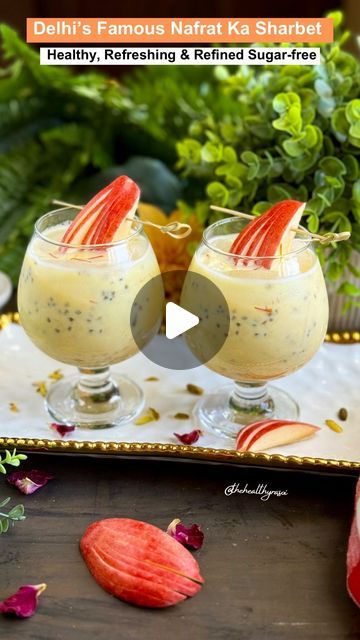 306K views · 4.7K likes | Ritu Khemka on Instagram: "Nafrat Ka Sharbat- Apple Milk Shake

Healthy, refreshing, energetic, crunchy, delicious & refined sugar-free Delhi’s famous Nafrat ka sharbat🍹😋 

Don’t go by its name, I bet after trying it you will fall in love with this recipe 😜❤️

A perfect recipe for Navratri or any fasting days, Ramadan and hot summer days 😎

📌 Save & Share the recipe!
Follow @thehealthyrasoi for more

Ingredients:-
4-5 dates
500 ml or 2 cups milk (boiled and chilled)
Some chopped nuts (optional)
1/2 tsp cardamom powder 
Pinch of saffron for color (soaked in 2-3 tbsp hot milk for 20 minutes)
1 tbsp chia seeds/ sabja ka beej, (soaked in 1/2 cup water for an hour 
1 apple
Ice cubes
Deseed the dates, soak into 1 cup milk for at least 15-20 minutes then grind until Saffron Milk, Healthy Shakes, Cardamom Powder, Milk Shake, Refined Sugar Free, Ice Cubes, Refined Sugar, Indian Recipes, Chia Seeds