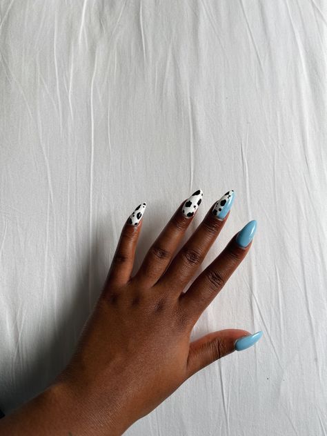 Chrome Cow Print Nails, Cowgirl Nail Designs, Blue Cow Nails, Blue Cow Print Nails, Brown Cow Print Nails, Blue Cow, Country Nails, Cow Nails, Baby Blue Nails