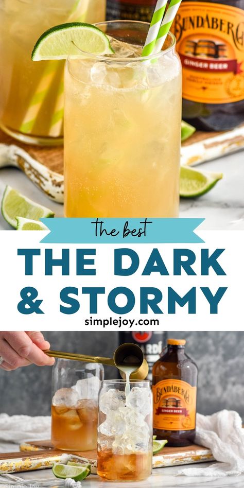 This Dark and Stormy Drink Recipe is going to quickly become a favorite. Like a Moscow Mule made with rum, this Dark and Stormy Drink will be something you want to sip on all the time. Fall Dark And Stormy Drink, Dark And Stormy Drink Recipes, Drinks With Dark Rum, Dark Liquor Drinks, Dark Rum Drinks Recipes, Dark And Stormy Drink, Alcoholic Drinks Rum, Dark Rum Drinks, Mule Drink Recipes