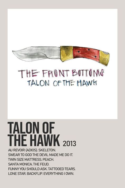 minimalist album poster talon of the hawk alternative album poster the front bottoms alternate album poster Talon Of The Hawk, Minimalist Album Poster, The Front Bottoms, Punk Wallpaper, Minimalist Music, Midwest Emo, Music Poster Ideas, Music Poster Design, Dorm Posters