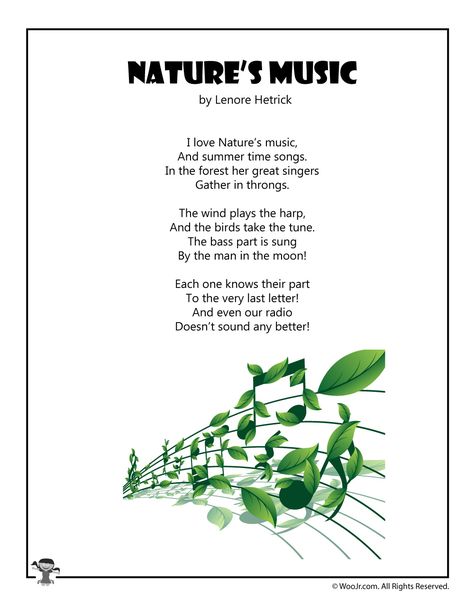 Nature's Music Children's Poetry Nature Poems For Kids, Earth Poems, Nature Poems, Summer Poems, Poetry Tea, Poems For Kids, Small Poems, Nature Poem, Motivational Poems