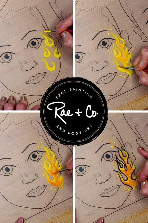 Flames Face Paint, Fire Face Painting, Face Painting Tips And Tricks, Face Painting Signs Ideas, Flame Face Paint, Fire Face Paint, Face Painting Practice, Paint Flames, Adult Face Paint