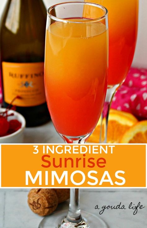 Prosecco And Orange Juice, Sunrise Mimosa, Mimosa Ingredients, Grenadine Cocktail, Prosecco Drinks, Champagne Orange, Brunch At Home, Mimosa Recipe, Cocktail Drinks Alcoholic