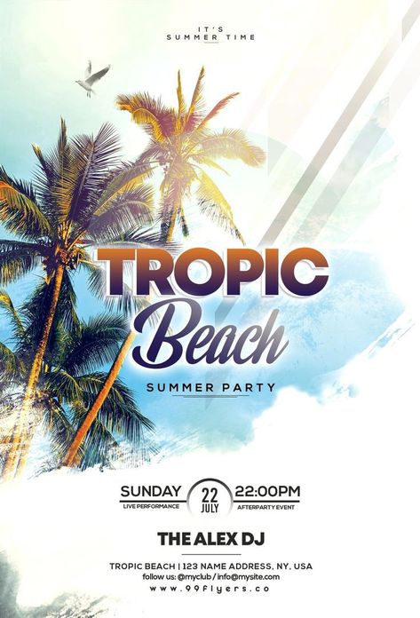 Beach Party Graphic Design, Beach Party Flyer Design, Beach Flyer Design, Beach Party Poster Design, Beach Poster Design, Beach Party Poster, Beach Party Flyer, Event Poster Design Inspiration, Party Design Poster