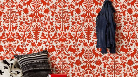 Maximalism: Shopping the eclectic, vibrant trend of the decade - Curbed Hygge And West, Otomi Fabric, Boho Apartment, Hygge & West, Koti Diy, Wallpaper Companies, Temporary Wallpaper, Modern Wallpaper, Red Wallpaper