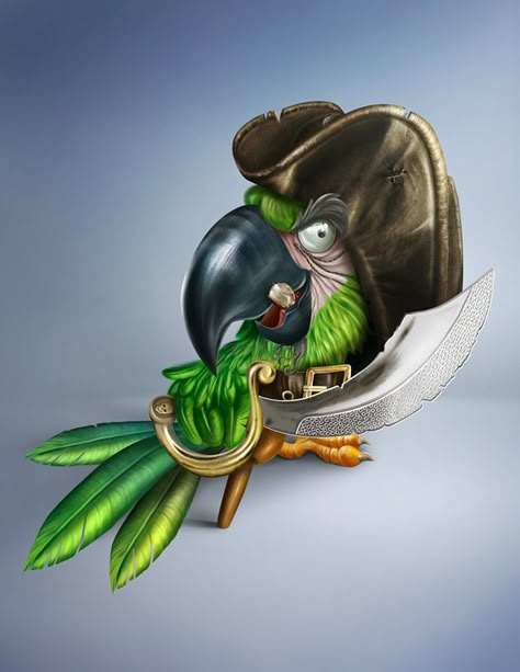 pirate parrot on Behance Pirates Art, Parrot Tattoo, Tiki Tattoo, Alice In Wonderland Drawings, Cobra Art, Pirate Stuff, Parrot Head, Birds Parrots, 3 D Art