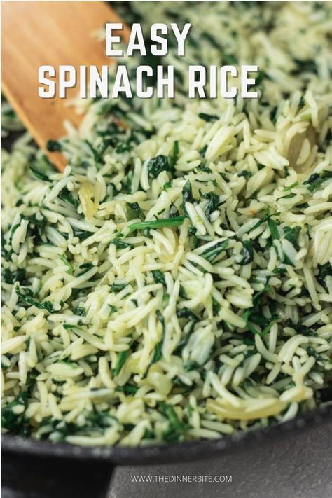 This easy spinach rice recipe spanakorizo is about to be the only way you make this Greek rice recipe. It is simple, quick, healthy and delicious. This homemade spinach rice uses a handful of ingredients and a quick way to make your white rice utterly delicious. You can serve it with everything and anything, it is a perfect side dish and a great option for a quick weeknight dinner for when time is of the essence. Garlic Butter Rice With Spinach, White Rice And Veggie Recipes, Spinach And Rice Side Dishes, Garlic Butter Spinach And Rice, Rice With Herbs Recipe, Creamy Spinach Rice, Sauteed Rice Recipes, Hearty Rice Dishes, Indian Spinach Side Dish