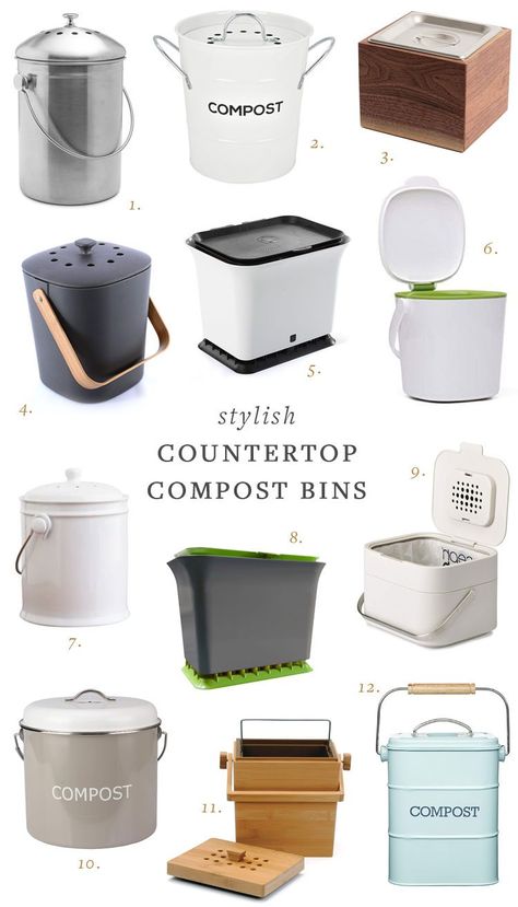 Stylish Countertop Compost Bins + Tips for Picking the Best Composter! #compost #zerowaste #minimalism #howtocompost #compostbin #kitchen Compost Ideas Kitchen, In House Compost Bin, Compost Bin Countertop, Compost Kitchen Bin, Compost In Kitchen, Compost Bin In Kitchen, Compost Bin For Kitchen, Counter Top Compost Bin Diy, Compost Container Kitchen