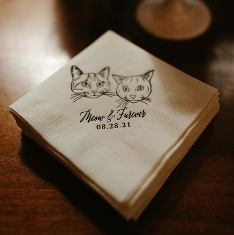 Cat Wedding Napkins, Cat Napkins Wedding, Ways To Include Cat In Wedding, Wedding Pet Napkins, Cat Cocktail Napkins Wedding, Cat In Wedding Ideas, Wedding Ideas With Cats, Incorporate Pets In Wedding, Wedding Cat Ideas