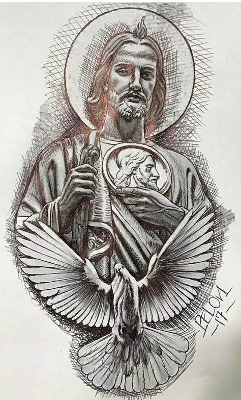 St Judas Tadeo Tattoo, Saint Joseph Tattoo, San Judas Tattoo Stencil, San Judas Tadeo Drawing, San Judas With Money Tattoo, San Judas Drawing, Saint Jude Tattoo, San Judas Tadeo Tattoo Leg, San Judas Sketch