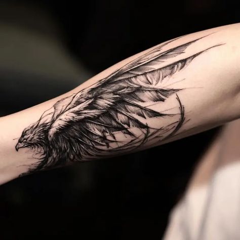 Phoenix Tattoo Arm, Phoenix Tattoo Men, Phoenix Tattoo Ideas, Tattoo Ideas For Females, Phoenix Tattoo For Men, Vogel Tattoo, Phoenix Tattoo Design, Eagle Tattoo, Tattoo Magazines