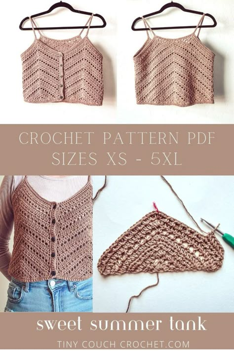 Tiny Couch, Crochet Tank Top Free, Crochet Tank Top Pattern, Crochet Tank Tops, Tank Top Pattern, Crochet Ladies Tops, Crochet Tops Free Patterns, Crochet Summer Tops, Crochet Clothes For Women