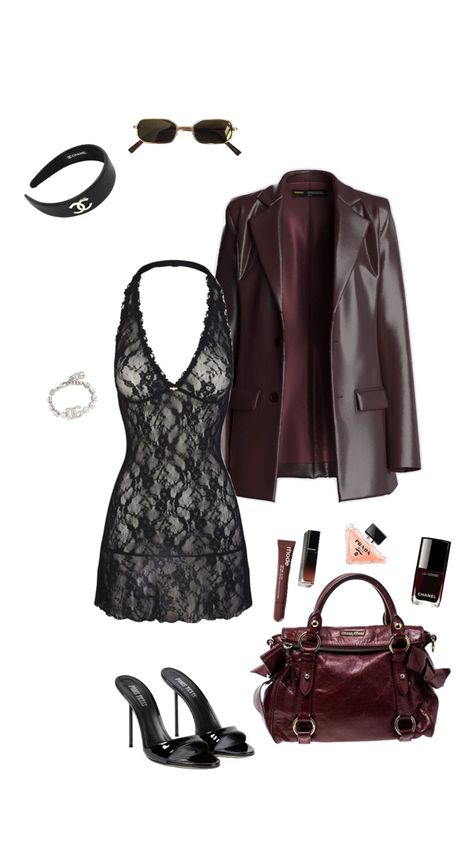 #black #leather #darkred #darcoquette #chanel Black And Dark Red Outfit, Fall Outfits Dark Feminine, Black Rock Outfits For Women, Dark Romance Aesthetic Outfits, Leather 90s Outfit, Dont Trust The B In Apartment 23 Outfits, Jazz Club Aesthetic Outfit Women, Dark Red Clothes Aesthetic, Office Outfits Women Aesthetic