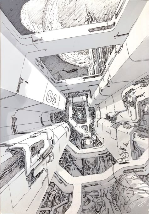 Cyberpunk Drawing Sketch, Sci Fi Sketch, How To Draw Space, Oblivion Aesthetic, Space Perspective, Space Colony, Sci Fi Architecture, Space Drawings, Sci Fi Environment