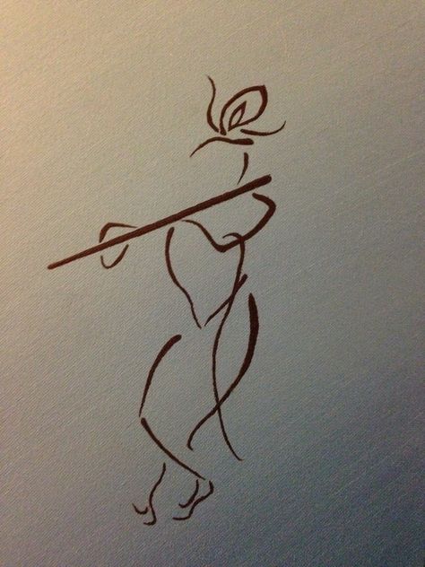 Krishna Art Tattoo, Krishna Simple Tattoo, Krishna Easy Art, Simple Radha Krishna Drawing Easy, Small Krishna Drawing, Krishna Outline Drawing, Krishna Simple Drawing, Easy Krishna Painting, Krishna Flute Drawing