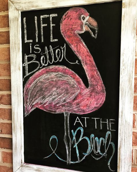 Flamingo summer chalkboard art / 2018 Summer Chalkboard Art, Summer Chalkboard, Chalkboard Wall Art, Chalkboard Writing, Blackboard Art, Chalkboard Drawings, Sidewalk Chalk Art, Chalk Lettering, Dorm Inspo