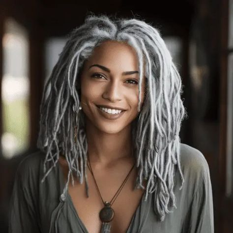 54 Stunning Silver Hair Color Ideas for This Year Older Woman Dreadlocks, Silver Locs, Brighten Gray Hair, Grey Hair Braids, Silver Hair Color Ideas, Grey Silver Hair, Silver Haired Beauties, Grey Hair Styles, Grey Curly Hair