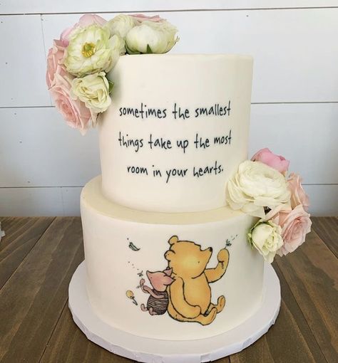 Pooh Bear Themed Baby Shower Ideas, Gender Reveal Pooh Bear, Baby Shower Cake Winnie The Pooh, Poo Bear Baby Shower Theme, Winnie The Pooh Baby Shower Ideas Cake, Girl Baby Shower Winnie The Pooh, Vintage Winnie The Pooh Baby Shower Cake, Disney Baby Shower Cake, Winnie The Pooh Baby Shower Cake Girl