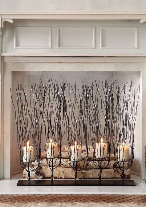 20 Romantic Fireplace Candle Ideas | Home Design And Interior Fake Fireplace, Candles In Fireplace, Deco Nature, Deco Originale, Faux Fireplace, Candle Displays, Fireplace Makeover, Fireplace Mantle, Fireplace Design