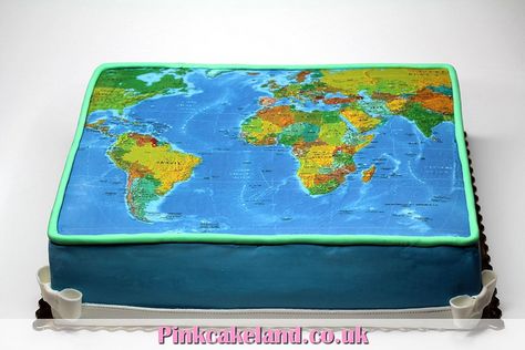 World Map Birthday Cake, Map Cake Ideas, World Map Cake, Bon Voyage Cake, Map Cake, Globe Cake, 8th Birthday Cake, Cake For Boyfriend, Paw Patrol Birthday Cake