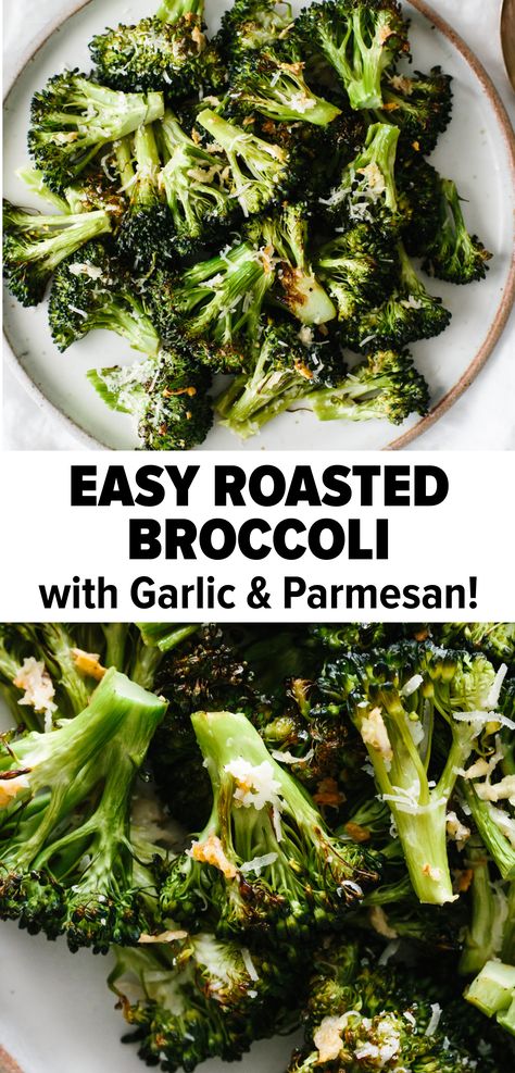 Roasted broccoli is the best side dish recipe! Broccoli florets are tossed in olive oil and garlic, oven roasted until crisp and golden, then sprinkled with lemon juice and parmesan. Super tasty! #roastedbroccoli #easyrecipes #broccolirecipes Broccoli With Garlic, Whole30 Vegan, Roasted Broccoli Recipe, Garlic Roasted Broccoli, Broccoli Recipe, Roasted Broccoli, Best Side Dishes, Veggie Side Dishes, Broccoli Recipes