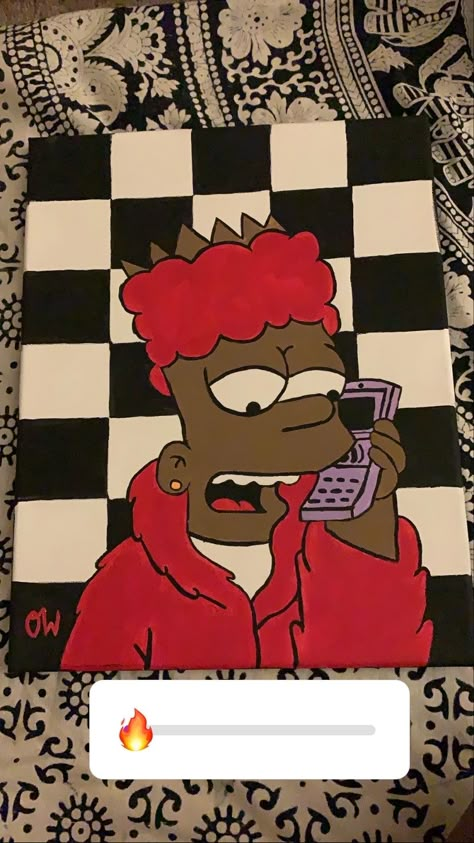 Black Bart Simpson with a little bit of drip. Supreme Canvas Painting, Bart Simpson Canvas Painting, Bart Simpson Drip, Bart Simpson Painting, Black Bart Simpson, Cave Wallpaper, Focus Boards, Trill Art, Hippie Painting